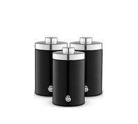 Swan Townhouse Set of 3 Storage Canisters, Stainless Steel, Airtight Lids, Colour Coated Iron and Chrome Accents, 1.6L, Black