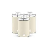Swan Townhouse Set of 3 Storage Canisters, Stainless Steel, Airtight Lids, Colour Coated Iron and Chrome Accents, 1.6L, Cream