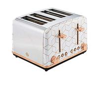 Swan Tribeca 4-Slice Toaster in White, Rose Gold Accents, Geometric Pattern, Independent Browning Controls, ST42020WHTN