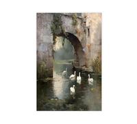 Swan Under The Stone Bridge Canvas Poster Wall Art Decor Print Picture Paintings for Living Room Bedroom Decoration 16x24inch(40x60cm)
