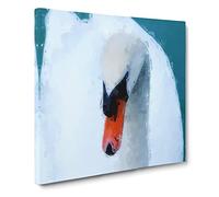 Swan Upon a Green Lake Canvas Print | Gallery Wrapped 30mm Frame Wall Art | 20x20 inches | Ready to Hang | Abstract Landscape Picture | Living Room Bedroom Lounge Office