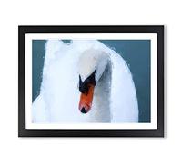 Swan Upon A Green Lake In Abstract Modern Art Framed Print | A4 Black Framed Wall Art | Ready to Hang | Abstract Animal Picture | Living Room Bedroom Lounge Office
