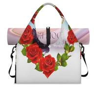 Swan Valentines Heart Sports Duffel Bag for Women Men Heart Flowers Weekend Overnight Bag with Shoe Compartment Shoulder Tote Luggage Bag for Yoga Gym Travel