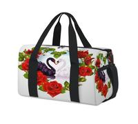 Swan Valentines Heart Sports Duffel Bag Heart Flowers Weekend Overnight Bag Tote Holdall Casual Travel Gym Duffel Bags for Kids Girls Boys Women Men
