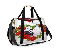 Swan Valentines Heart Travel Duffel Bag for Girls Boys Women Men Heart Flowers Weekend Overnight Bag Shoulder Tote Luggage Handbag for Travel Sports Gym