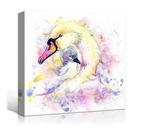 Swan Wall Art Decor: Funny Mom Swan Hug Baby Pictures Watercolor Animals Paintings Photo Modern Artwork for Laundry Bathroom Living room Girl Room Decor, Framed 12"x12"x 1Panel