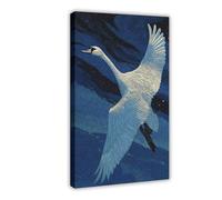 Swan Wall Art Print, Midnight Blue Bird Poster Design Canvas Poster Bedroom Decor Landscape Office Room Decor Gift 12x18inch(30x45cm)