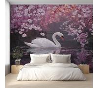 Swan Wallpaper, Cherry Blossoms Romantic Animal Wall Mural for Living Room, Bedroom, Non-Woven Wall Papaer Decoration, Photo Wallpaper & Home Decor, 200x140 cm (WxH) K-MZ&7