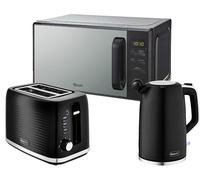 Swan Wave Black 1.7L 3KW Kettle, 2 Slice Toaster & 20L 800W Microwave SM4421BLK - Contemporary Design Kitchen Set with a Premium Sleek Black Finish