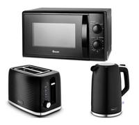 Swan Wave Black 3-Piece Kitchen Set - 1.7L 3Kw Kettle, 2-Slice Toaster & 20L 700W Microwave