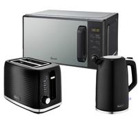 Swan Wave Black Kettle 2 Slice Toaster & 800W Microwave Matching Kitchen Set