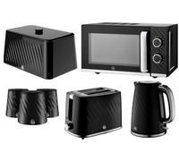 Swan Windsor 7-Piece Set - Kettle, Toaster, 20L Microwave, Bread Bin & Canisters, Textured Black