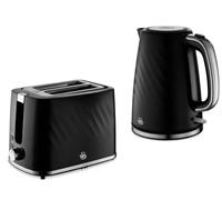 Swan Windsor Black 1.7L Kettle & 2 Slice Toaster Textured Gloss Finish & Chrome