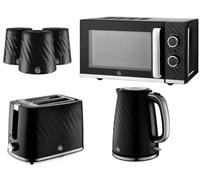 Swan Windsor Black 6-Piece Kitchen Bundle - 1.7L Kettle, 2-Slice Toaster, 20L Microwave & 3 Canisters