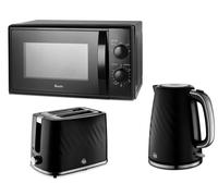 Swan Windsor Black Kettle 2 Slice Toaster & 700W 20L Microwave Matching Set