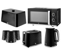 Swan Windsor Black Kettle Toaster Microwave Beadbin Canisters Kitchen Bundle