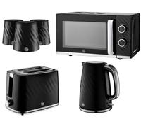 Swan Windsor Black Kettle Toaster Microwave Canisters Matching Kitchen Bundle