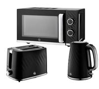 Swan Windsor Black Kettle Toaster Microwave Set Textured Finish Chrome Accents