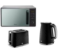 Swan Windsor Black 1.7L 3KW Kettle, 2 Slice Toaster & 800W 20L Digital Microwave. Contemporary Matching Kitchen Set with a Premium Sleek Black Finish