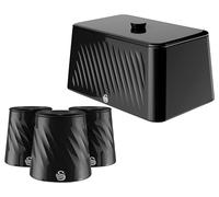 Swan Windsor Breadbin and Tea, Coffee, Sugar Canister Set, Black, Glossy Finish, Contemporary Kitchen Storage