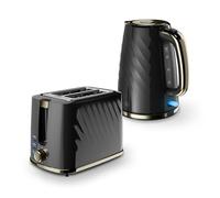 Swan Windsor Breakfast Essentials Bundle with 1.7L Rapid Boil Kettle and 2 Slice Toaster, Black and Gun Metal Brass, EEJB432