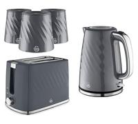 Swan Windsor Grey 1.7L 3KW Kettle, 2 Slice Toaster & 3 Canisters. Contemporary Matching Kitchen Set with Textured Finish & Chrome Accents