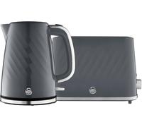 Swan Windsor Grey 1.7L Kettle & 2 Slice Toaster Textured Gloss Finish & Chrome