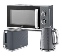 Swan Windsor Grey 3 Piece Kitchen Appliance Set - 1.7L Kettle, 2 Slice Toaster & 20L Microwave (SM4424GRY) - Textured Gloss Finish with Chrome Accents, Contemporary Matching Kitchen Appliances