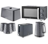 Swan Windsor Grey 7-Piece Kitchen Set - 1.7L 3000W Kettle, 2-Slice Toaster, 20L 800W Microwave, 16L Bread Bin & Canisters