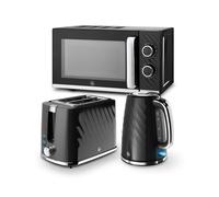 Swan Windsor Kitchen Bundle with 1.7L Rapid Boil Kettle, 2 Slice Toaster and Manual Microwave, Black, EEJB486