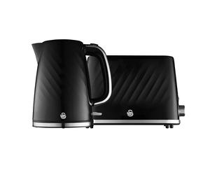 Swan Windsor Kitchen Set, 1.7L Fast Boil Kettle & 2 Slice Toaster, Black, SK14611BLK & ST14071BLK