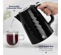 Swan Windsor Rapid Boil Kettle with Removable Limescale Filter, Boil Dry Protection and Hidden Cord Storage, 1.7L, 3KW, Black, SK14611BLK