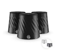 Swan Windsor Set of 3 Canisters for Tea, Coffee and Sugar, Durable Iron Body Wipes Clean and Resists Scuffs, Viewing Lid, Each Canister is 1.3L, Black, SWKA18538BLK
