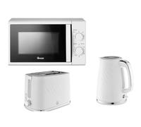 Swan Windsor White 1.7L 3KW Kettle, 2 Slice Toaster and 700W 20L Microwave SM4420WHT. Contemporary Matching Kitchen Set with a Premium Sleek White