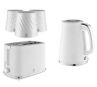 Swan Windsor White 1.7L Kettle, 2-Slice Toaster & 3X1.3L Canisters Kitchen Bundle Set