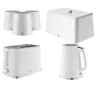 Swan Windsor White 6-Piece Kitchen Set - 1.7L 3000W Kettle, 2-Slice Toaster, 16L Bread Bin & 3 X 1.3L Canisters