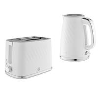Swan Windsor White Kettle & 2 Slice Toaster Set - Textured Finish/Chrome Accents