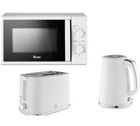 Swan Windsor White Kettle And Toaster Set With Manual Microwave For Modern Kitchens
