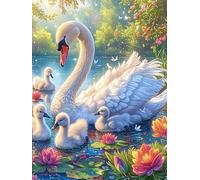 Swan with Cygnets in A Magical Lake 300 Piece Jigsaw Puzzle for Adults Wildlife Plant Morning Coffee Companion Mindful Start Beautiful Artwork Ideal Birthday Present 300 PCS