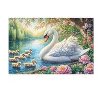 Swan with Seven Cygnets on Lake 1000 Pcs Jigsaw Puzzle Bundle Family Puzzle Lovers Fun Family Game Mindful Activity Spring Durable Cardboard 1000 PCS
