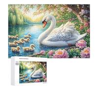 Swan with Seven Cygnets on Lake 1000 Piece Jigsaw Puzzle for Teens 14+ Home Learning Game Reasoning Ability Gift for Growth 1000 PCS