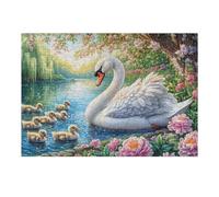 Swan with Seven Cygnets on Lake 300 Pcs Jigsaw Puzzles Puzzles for Adults Teens Brain Game Fun Family Game Team Building Stress Reducing Autumn Thick Cardboard 300 PCS