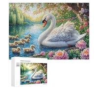 Swan with Seven Cygnets on Lake 300 Piece Jigsaw Puzzle for Adults Indoor Brain Workout Logical Mastery Gift for Challenge Lovers 300 PCS