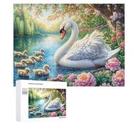 Swan with Seven Cygnets on Lake 500 Piece Jigsaw Puzzle for Seniors Indoor Mind Game Cognitive Balance Gift for Leisure Time 500 PCS