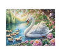 Swan with Seven Cygnets on Lake 500 Piece Premium Jigsaw Puzzle For Men Educational Decompression Adults Anxiety Memory Care Mothers Valentines Premium Cardboard 500 PCS