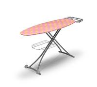 Swan x Lynsey Large Ironing Board with Adjustable Height, Smooth Glide Cover with Reflective Technology, Non-Slip Feet, Pink Cover & Grey Body