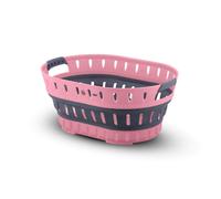 Swan x Lynsey Oval Collapsible Laundry Basket with Soft Grip Handles, 60 Litre, Pink and Grey