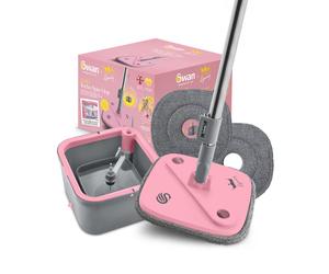 Swan x Lynsey TV's Queen of Clean Turbo Spin Mop, Clean and Dirty Water Seperation, Effortless Wringing, 2 x Washable Microfibre Pads, Collapsible