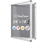 SWANCROWN Lockable Notice Board 600x450mm, Tamperproof Display Pin Board for Home Office School Commerce, Grey Felt