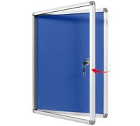SWANCROWN Lockable Notice Board 600x450mm, Tamperproof Display Pin Board for Office Commerce School Home, Blue Felt